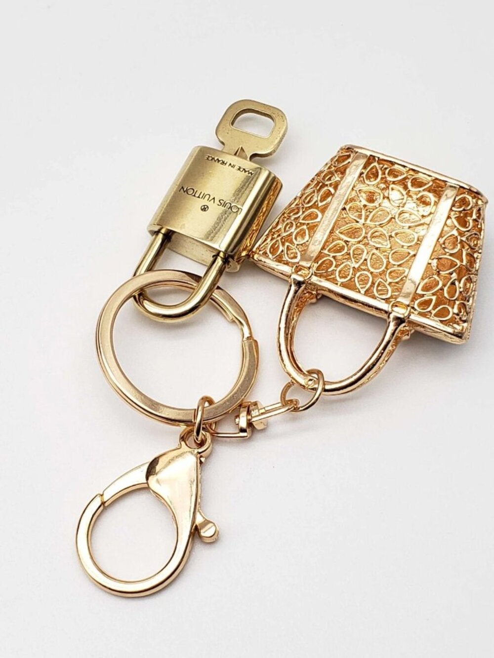 LV Gold Padlock 🔑 Authentic Louis Vuitton Charm + Unbranded Bag Keychain - Picture 7 of 8